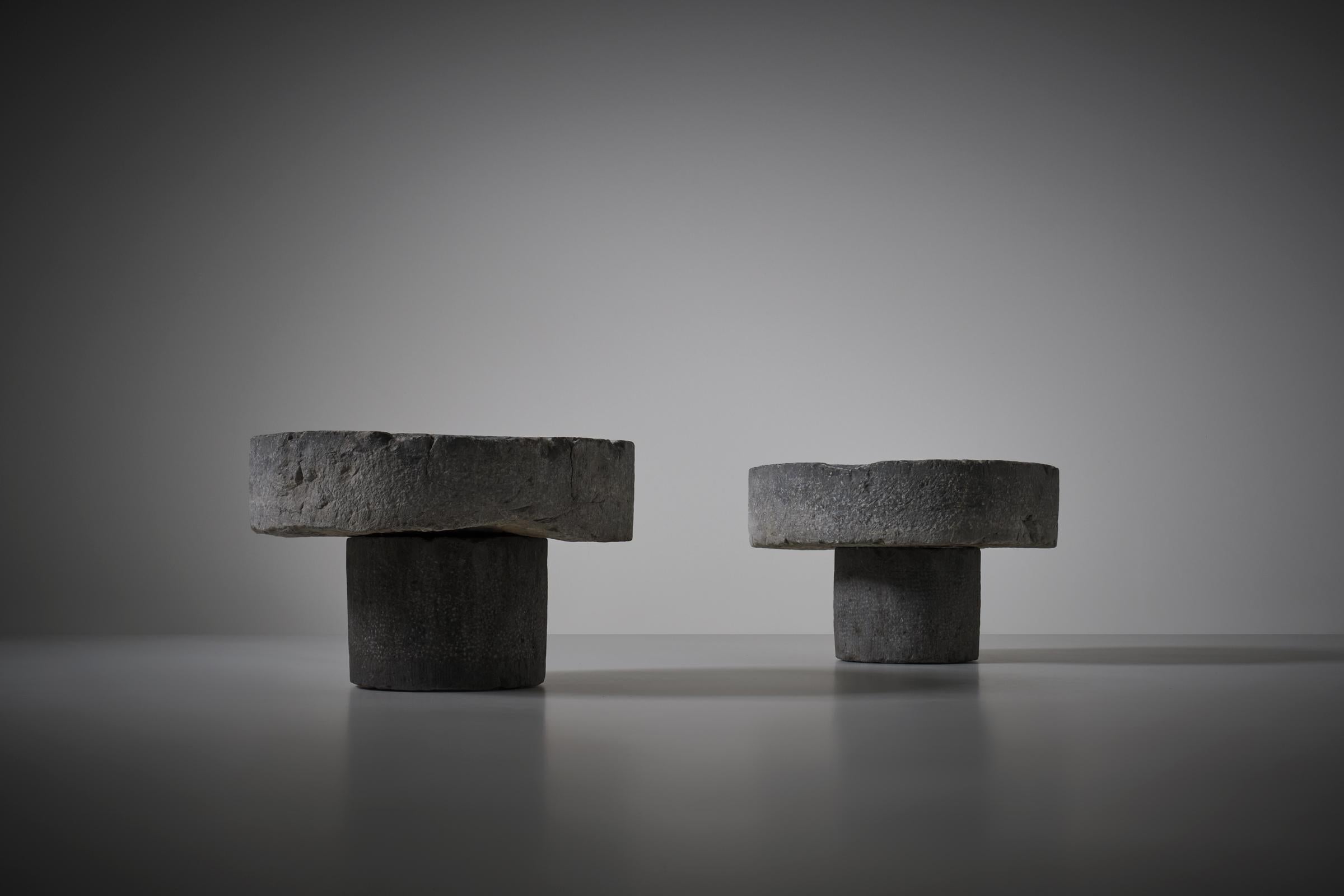 Set of two Marble Cylindrical side tables, France 19th century 2