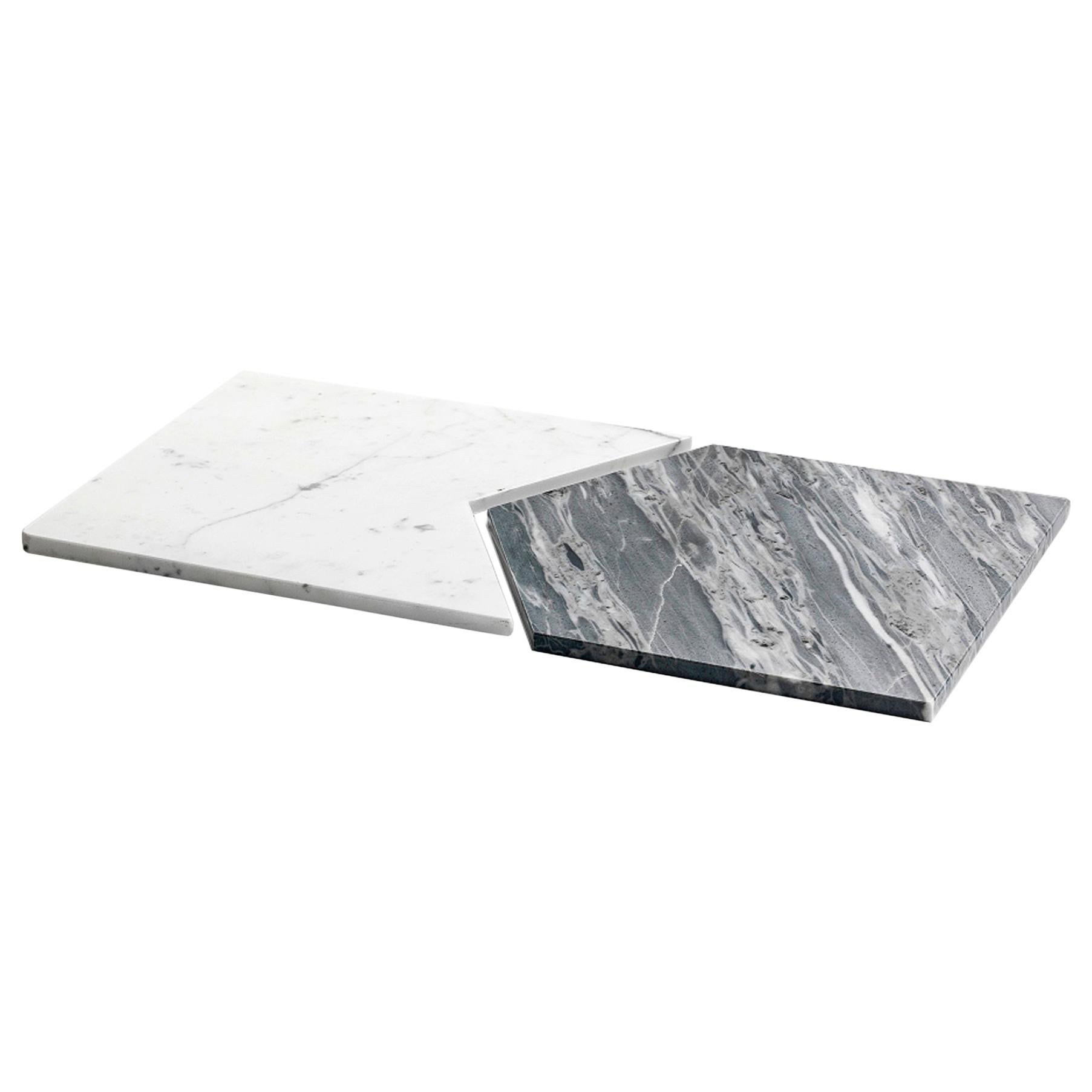 Handmade Set of 2 Snap-Fit Platters in White Carrara and Grey Bardiglio Marble For Sale