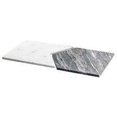 Handmade Set of 2 Snap-Fit Platters in White Carrara and Grey Bardiglio Marble