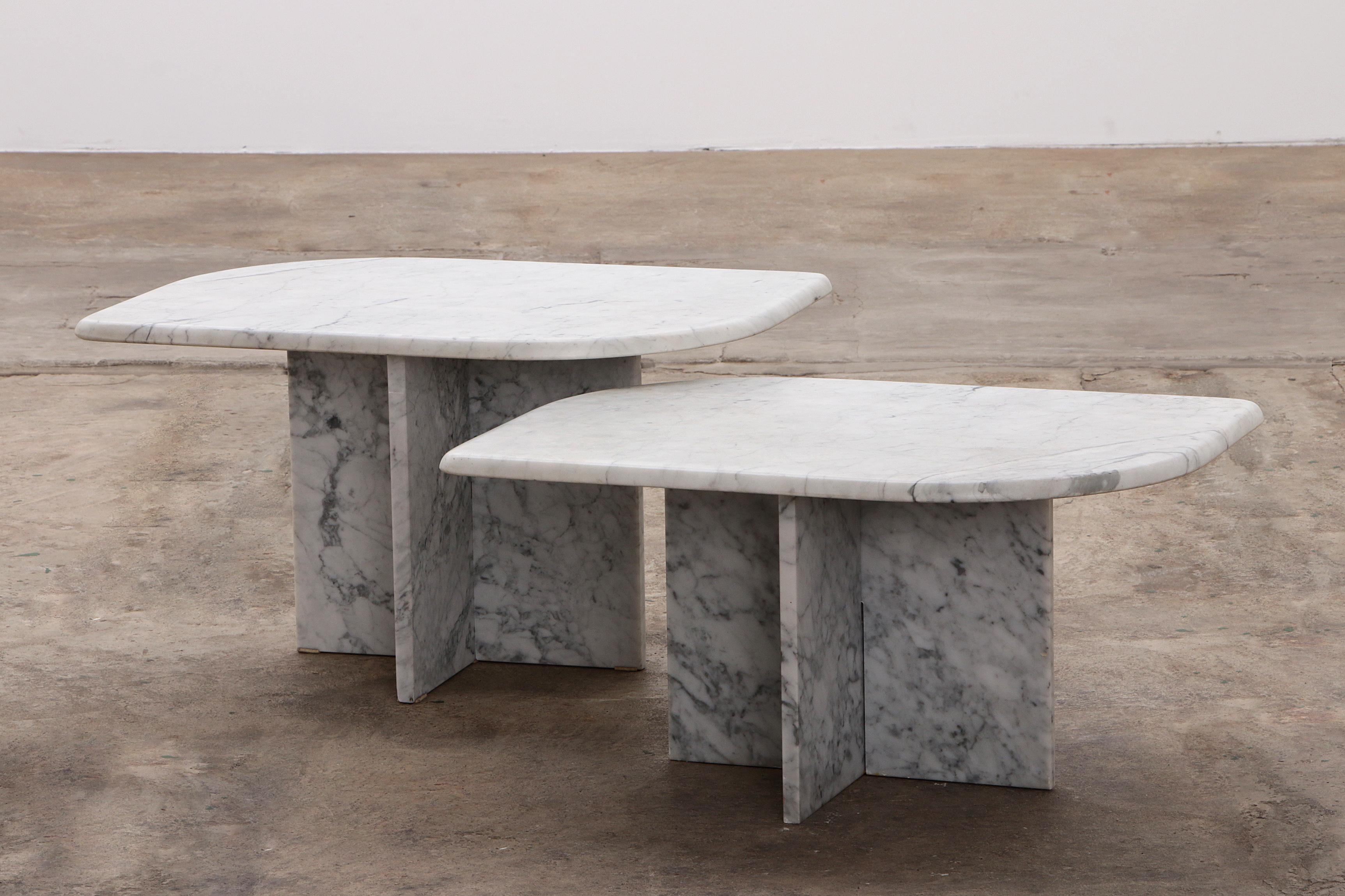 Mid-Century Modern Set of Two Marble Tables - Italian Design, 1980s