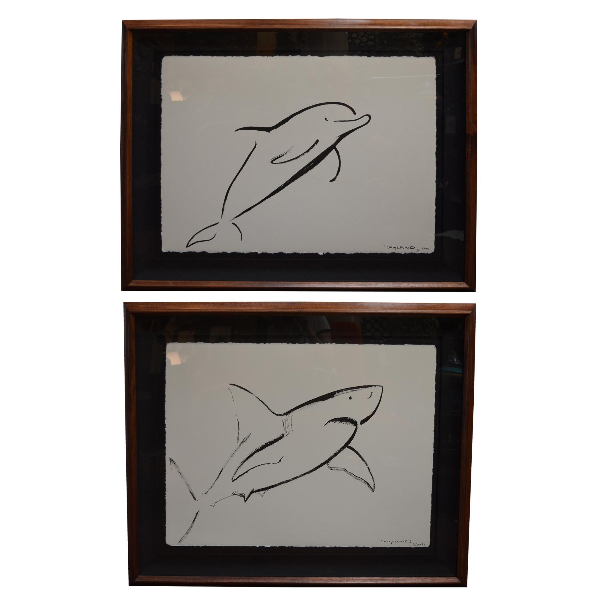 Set of Two Marine Life Brush Art by Wyland