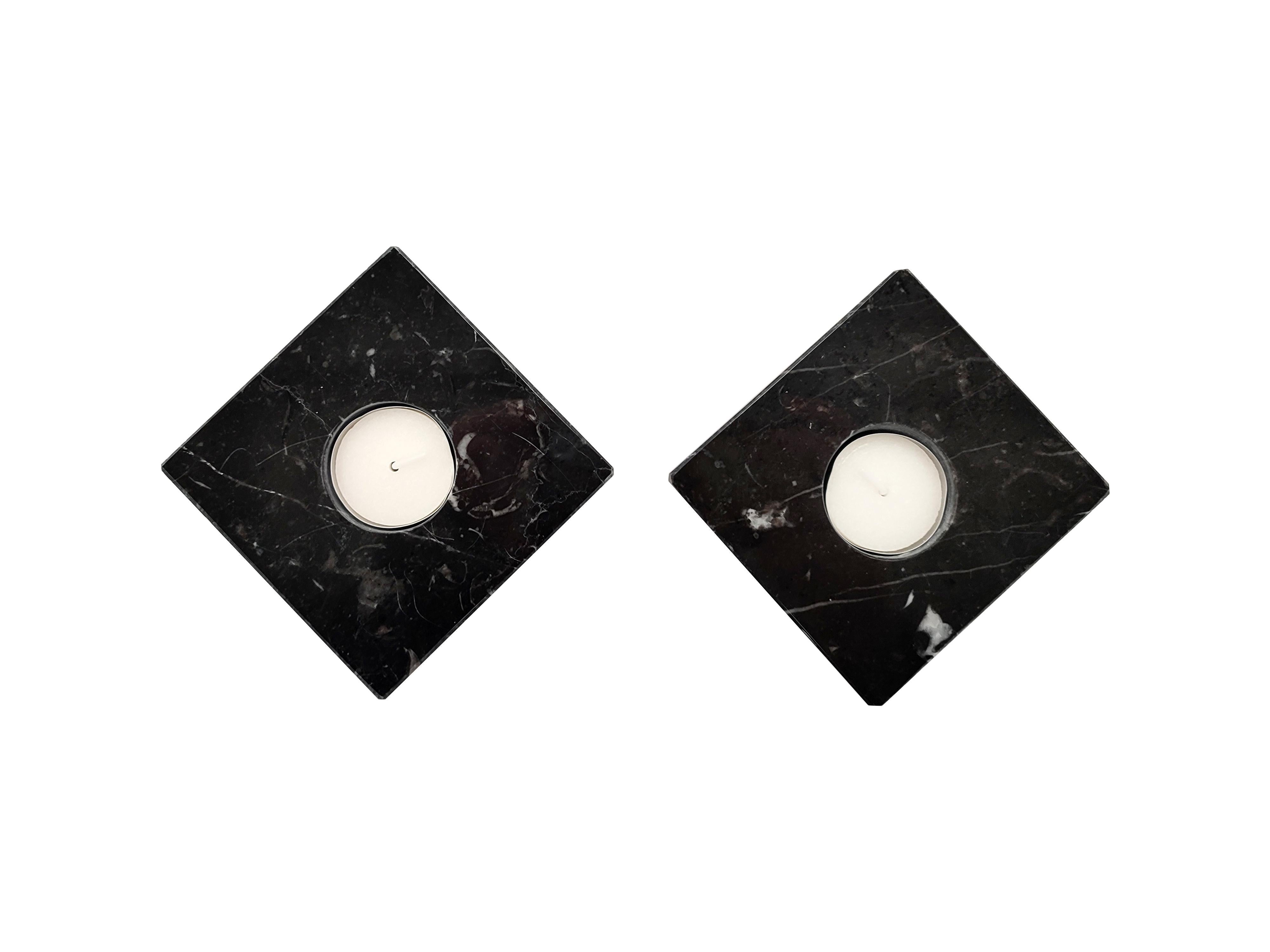 Polished Set of Two Marquina Black Marble Candle Holders Design Mother’s Day Gift Spain For Sale
