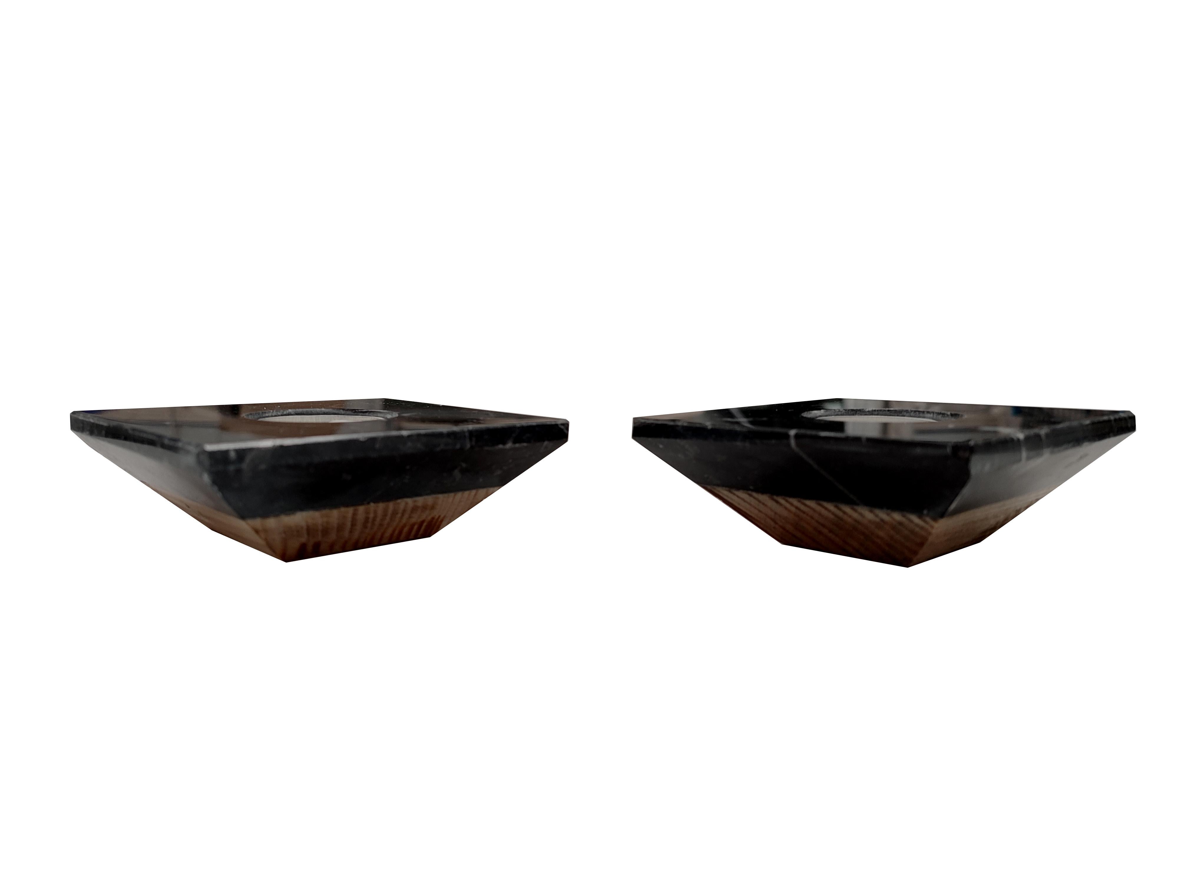 Set of Two Marquina Black Marble Candle Holders Design Mother’s Day Gift Spain In New Condition For Sale In VALVERDE DEL MAJANO, CL