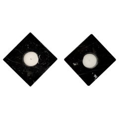 Set of Two Marquina Black Marble Candle Holders Contemporary Design Gift Spain