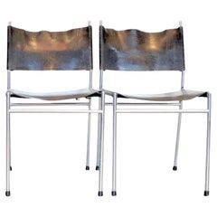 Set of Two, Martin Visser Se06 Dining Chairs in Black Leather and Chrome