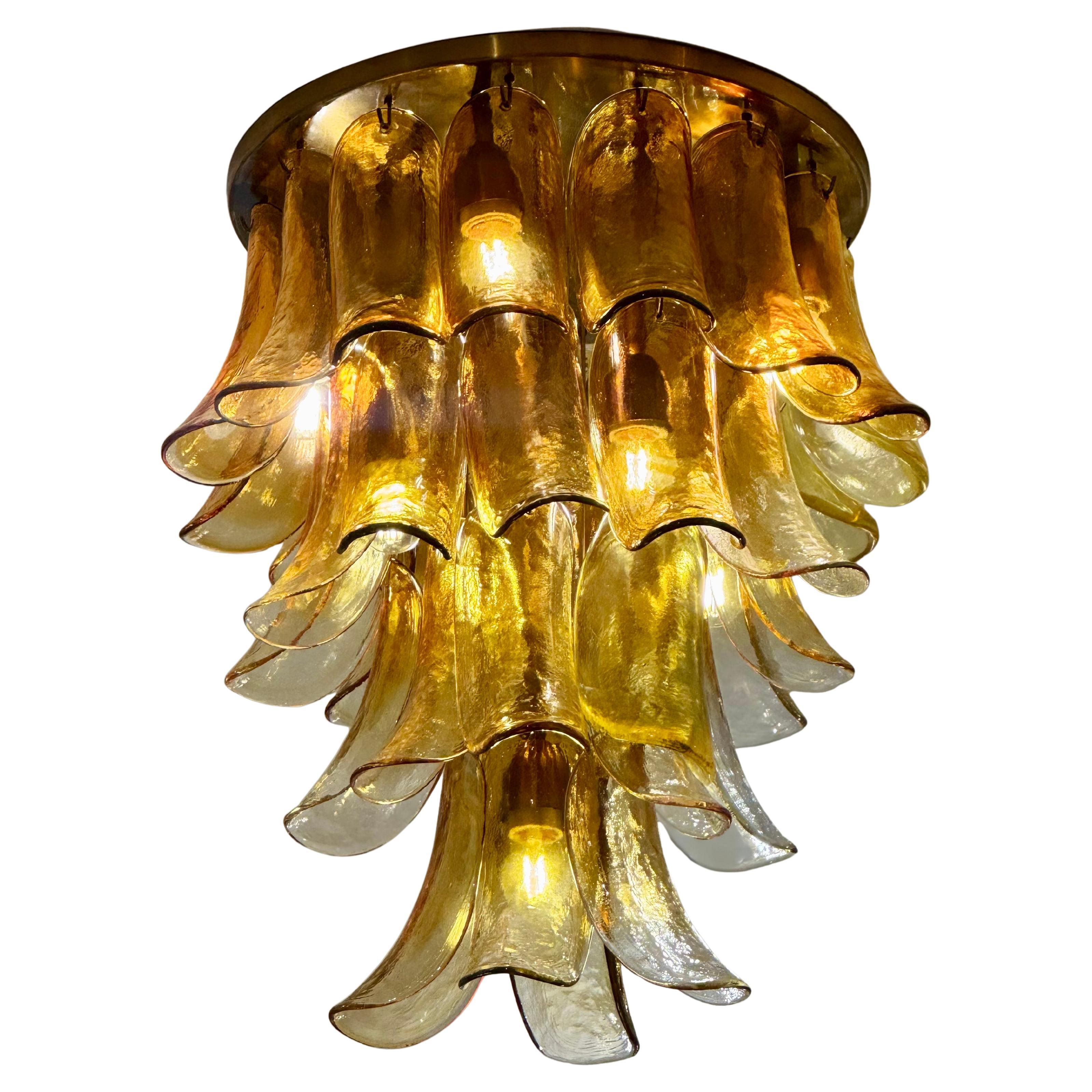 Set di due plafoniere a incasso in vetro di Murano di Mazzega con vetro ambra