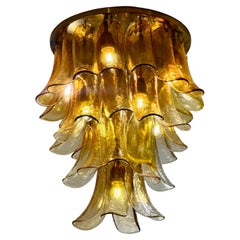 Set di due plafoniere a incasso in vetro di Murano di Mazzega con vetro ambra