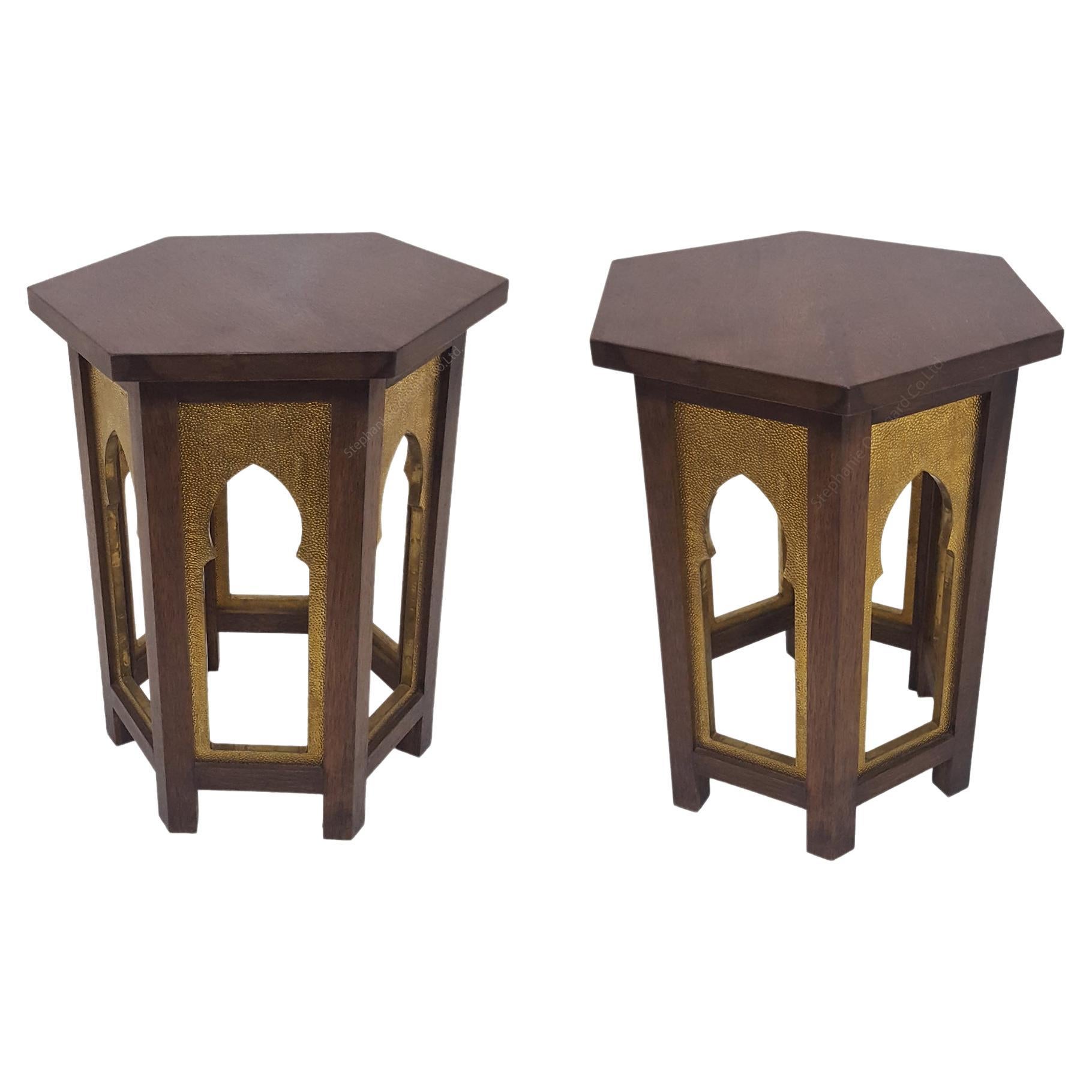 Set of Two Mehrab Tables in Brass Clad over Wood Handcrafted in India For Sale