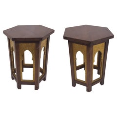 Ensemble de deux tables Mehrab en laiton recouvertes de bois, fabriquées à la main en Inde