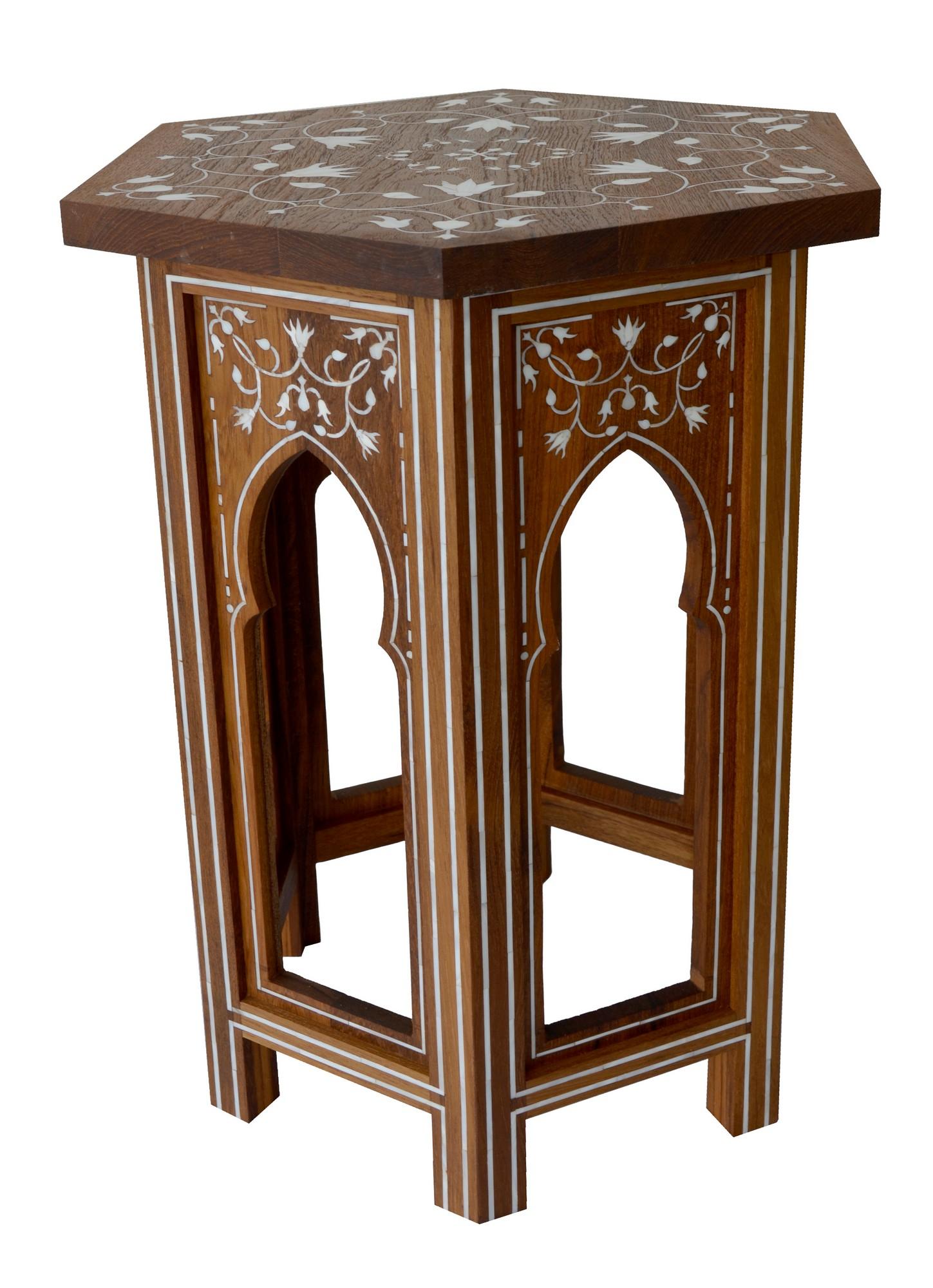 Set aus zwei Mehrab-Tischen mit MOP-Intarsien aus Holz, handgefertigt in Indien (Sonstiges) im Angebot