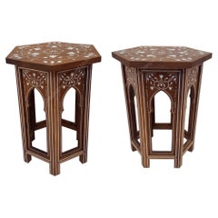 Set of Two Mehrab Tables MOP Inlay in Wood Handcrafted in India