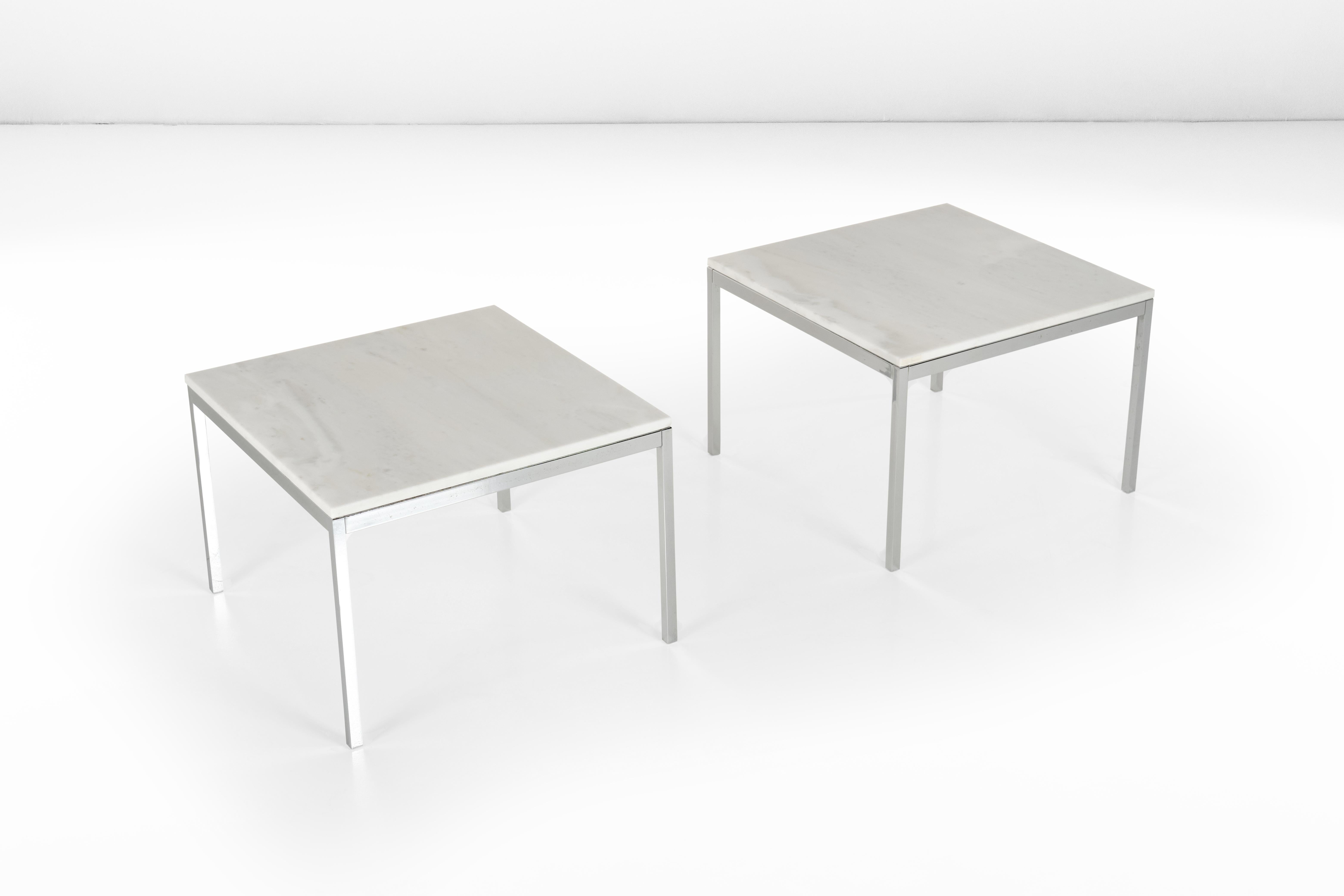 Italian Set of Two Metal and Mar Low Table by Florence Knoll, American Design, 1960s For Sale