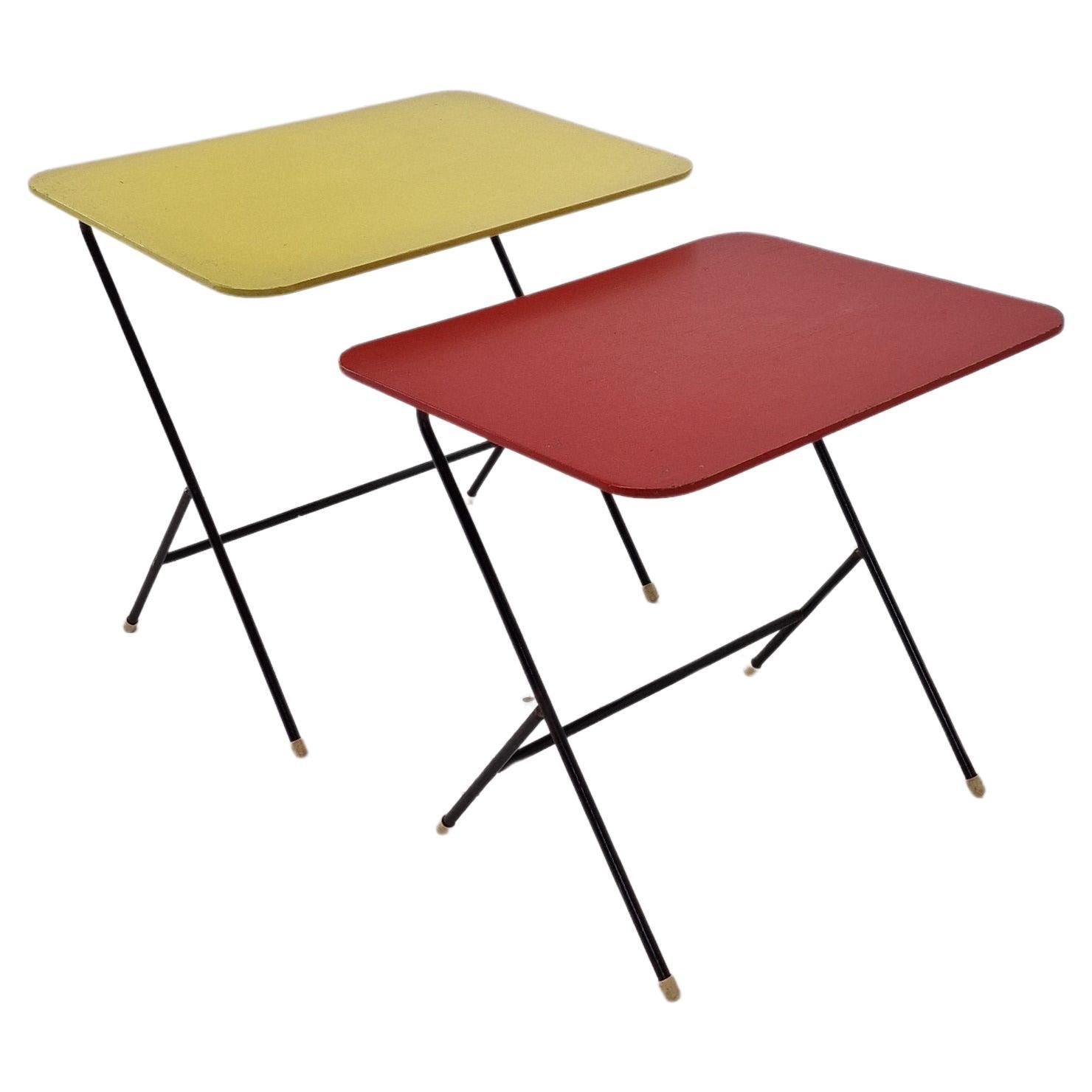 Set aus zwei Beistelltischen aus Metall und Holz für Pilastro, 1960er Jahre
