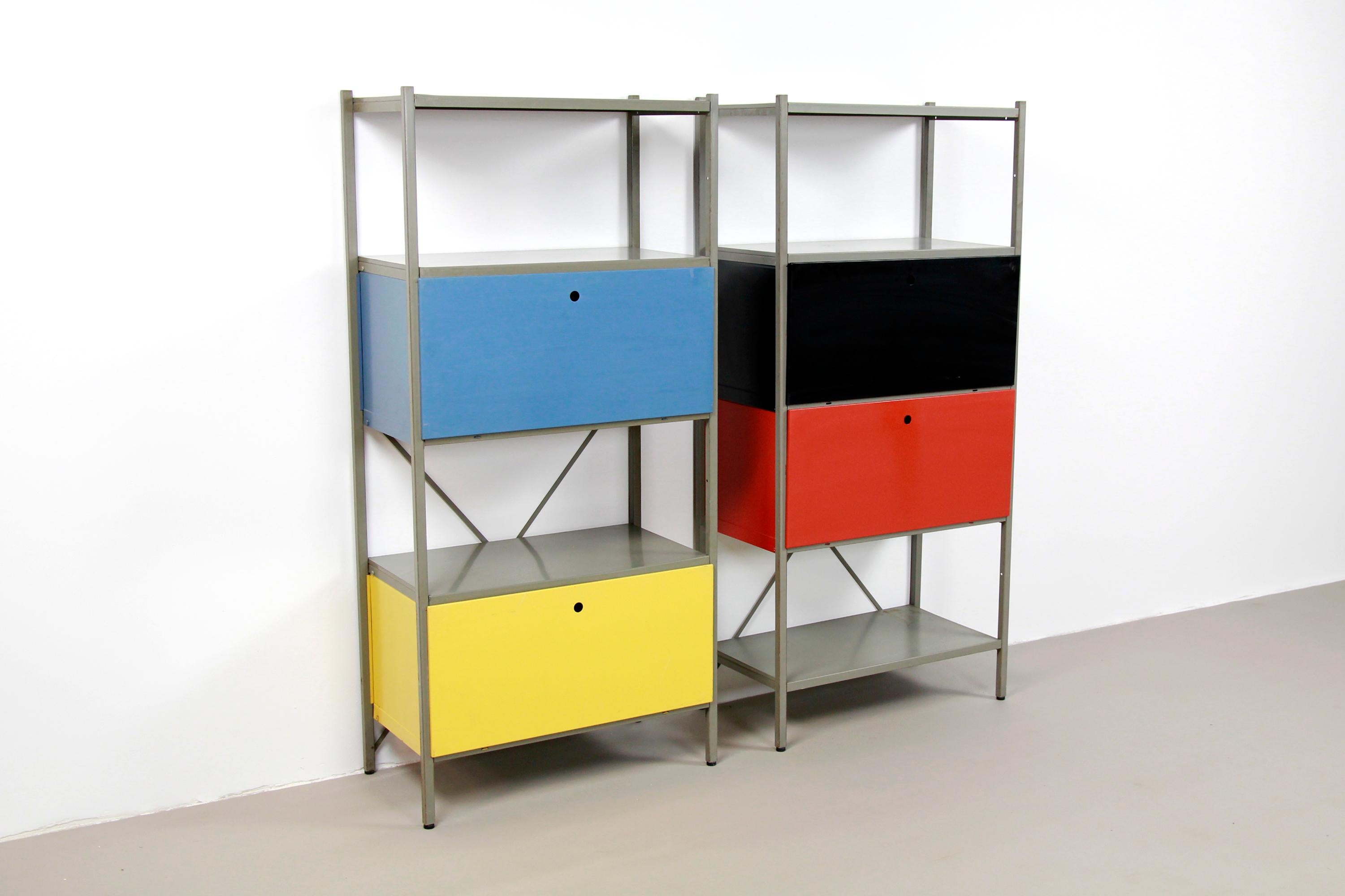 Mid-Century Modern Set of Two Metal Shelving Cabinet by Wim Rietveld Model 663 for Gispen, 1954