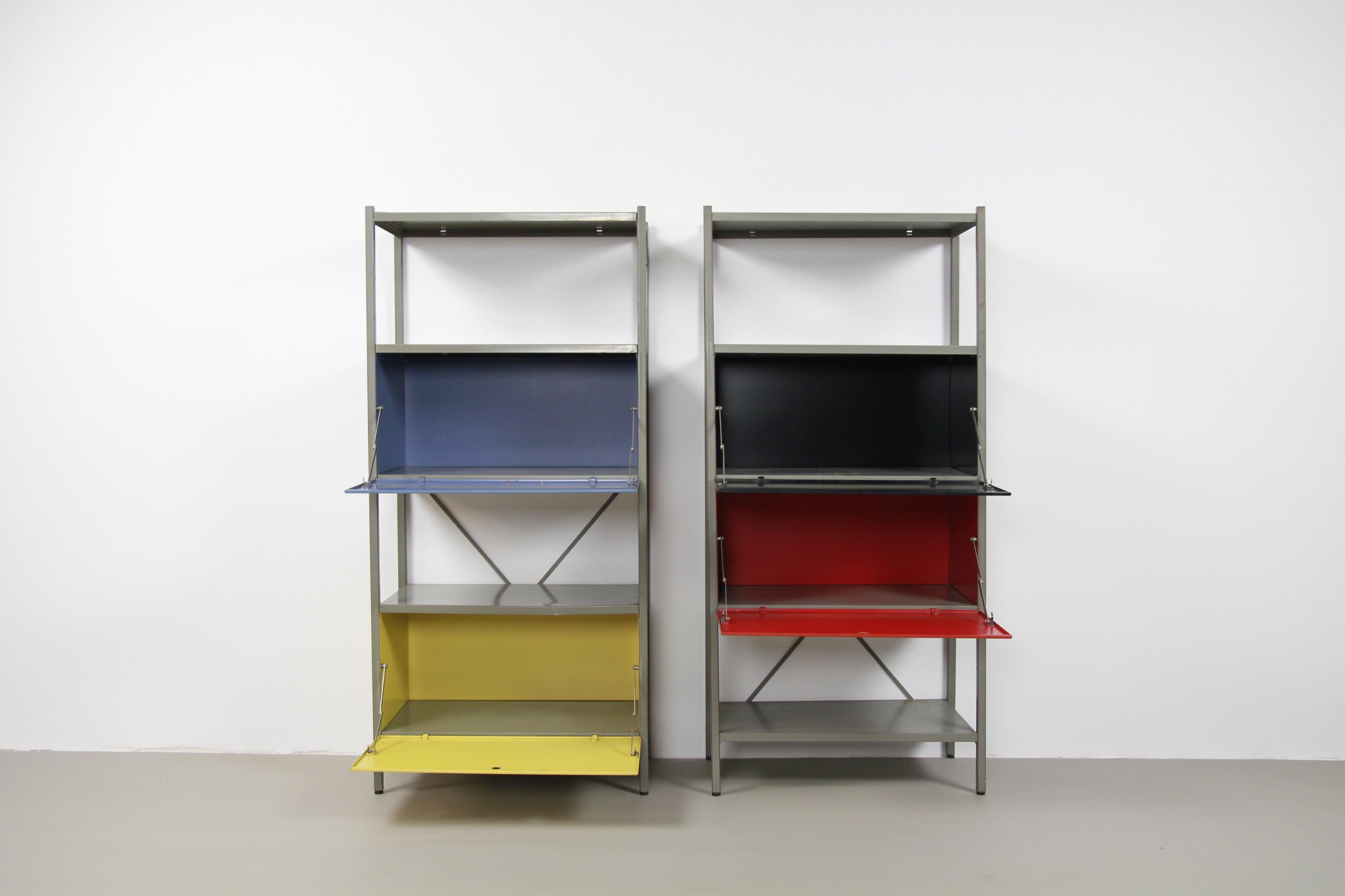 Dutch Set of Two Metal Shelving Cabinet by Wim Rietveld Model 663 for Gispen, 1954