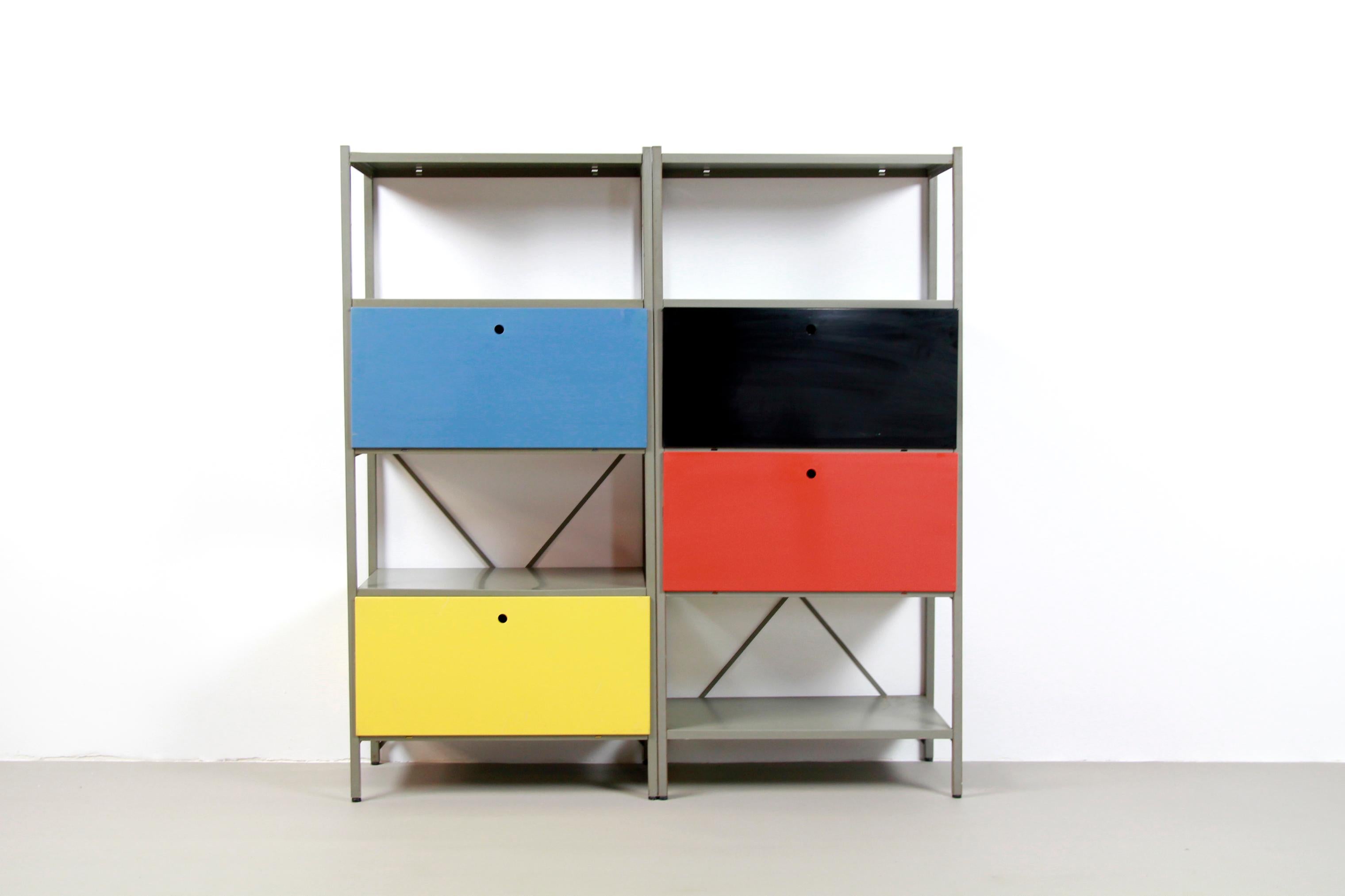 Mid-20th Century Set of Two Metal Shelving Cabinet by Wim Rietveld Model 663 for Gispen, 1954