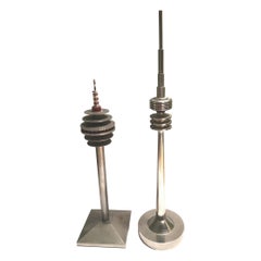 Set of Two Metal TV Television Tower Scale Design Models, Austria, 1970s