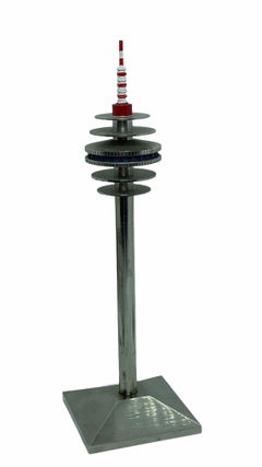 Set of Two Metal TV Television Tower Scale Design Models, Vienna Austria, 1970s