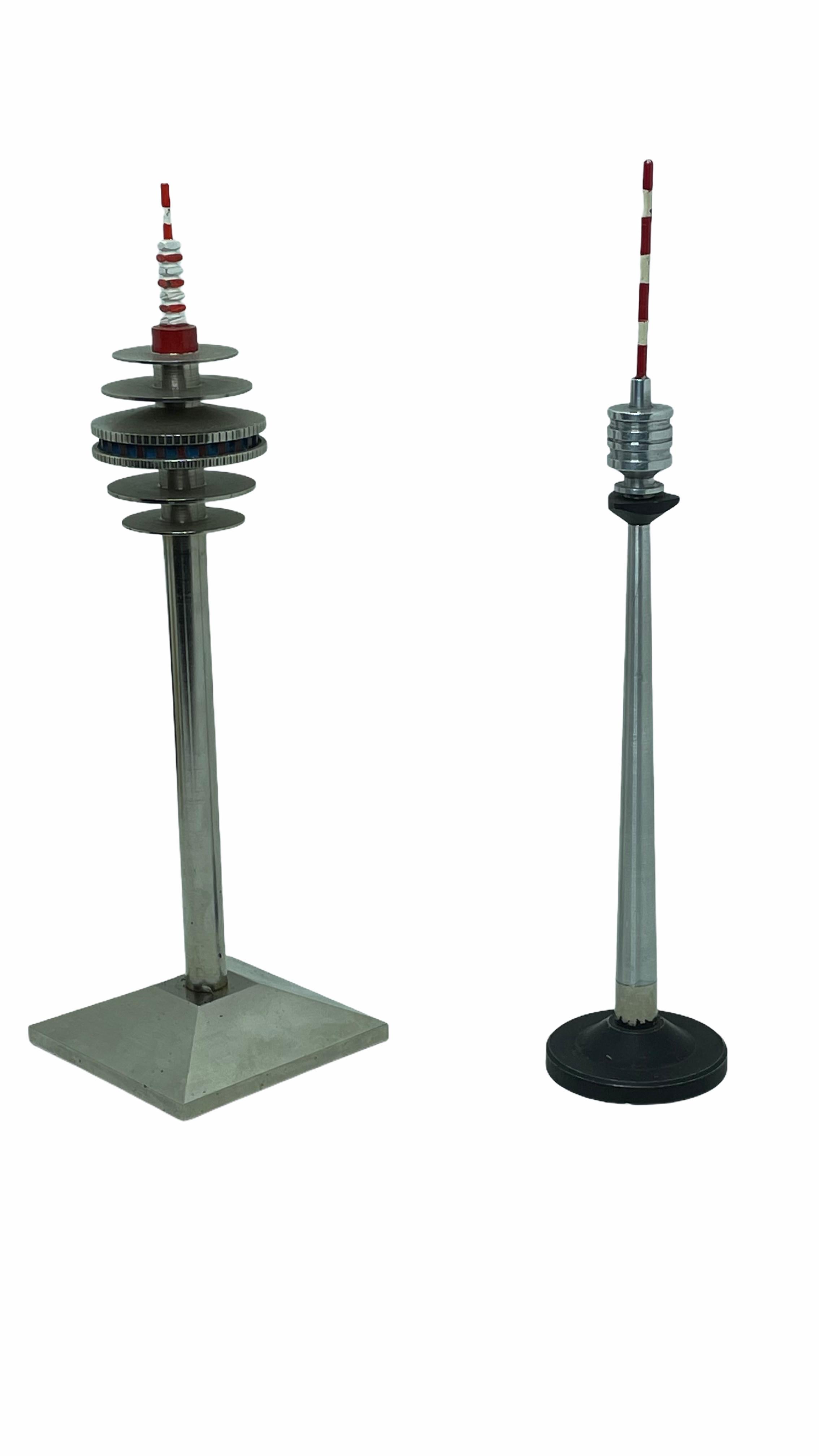 Austrian Set of Two Metal TV Television Tower Scale Design Models, Vienna Austria, 1970s For Sale