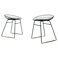Retro Set of two metal wire stools KM05 designed by Cees Braakman for Pastoe, 1950s