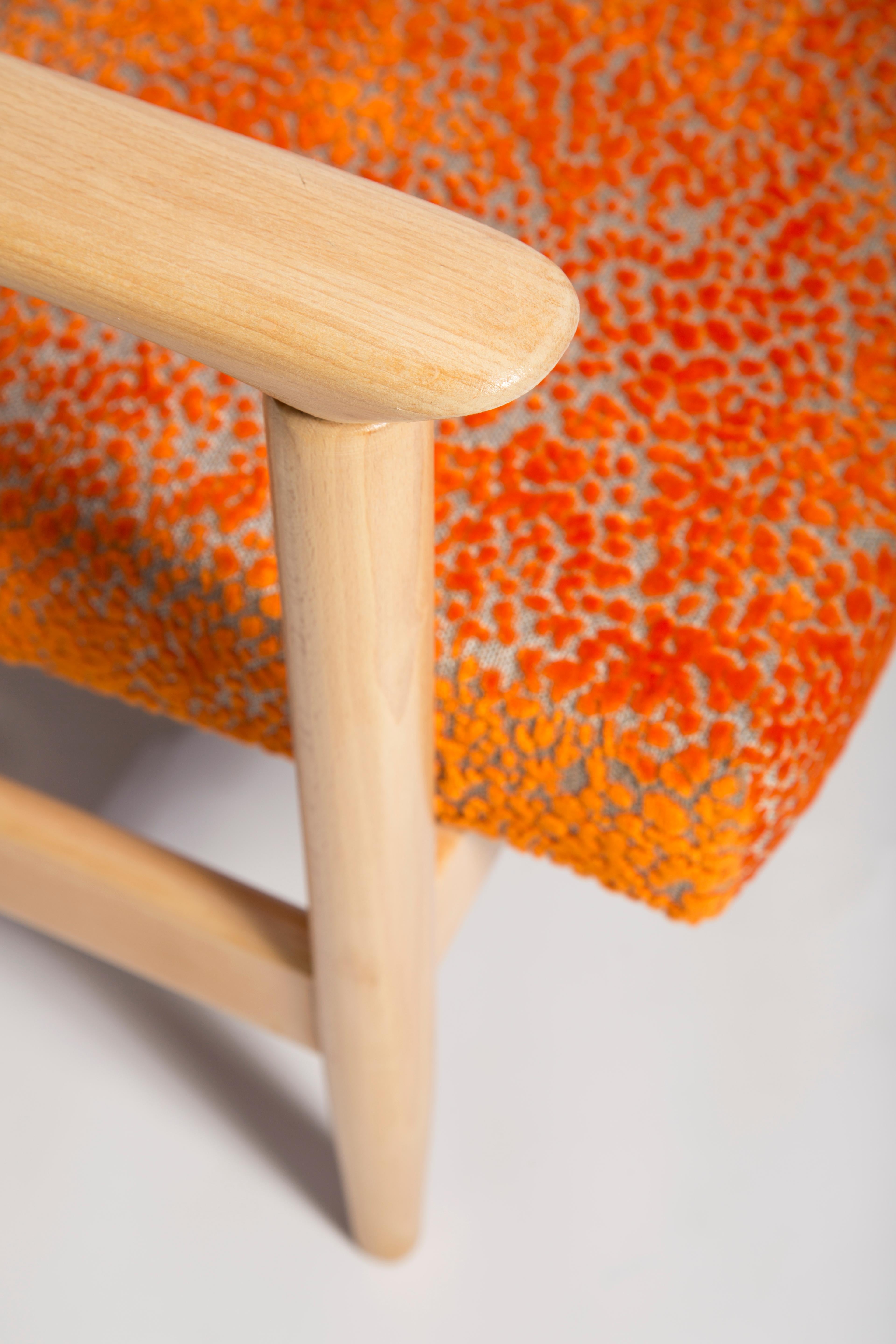 Fabric Set of Two Mid-20th Century Orange Velvet Armchairs, Edmund Homa, Europe, 1960s For Sale