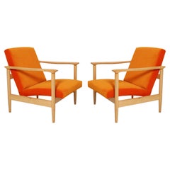 Vintage Set of Two Mid-20th Century Orange Velvet Armchairs, Edmund Homa, Europe, 1960s