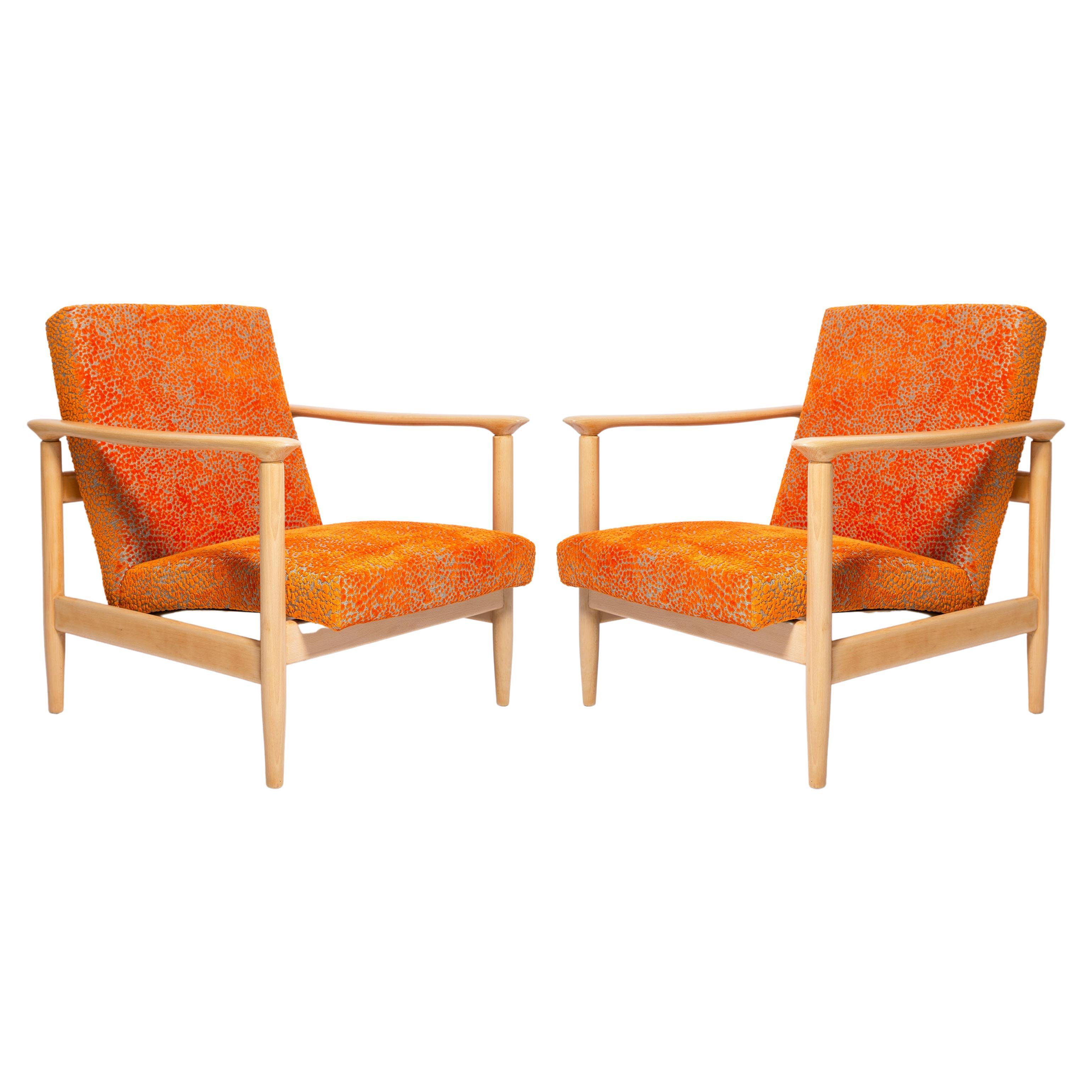 Set of Two Mid-20th Century Orange Velvet Armchairs, Edmund Homa, Europe, 1960s