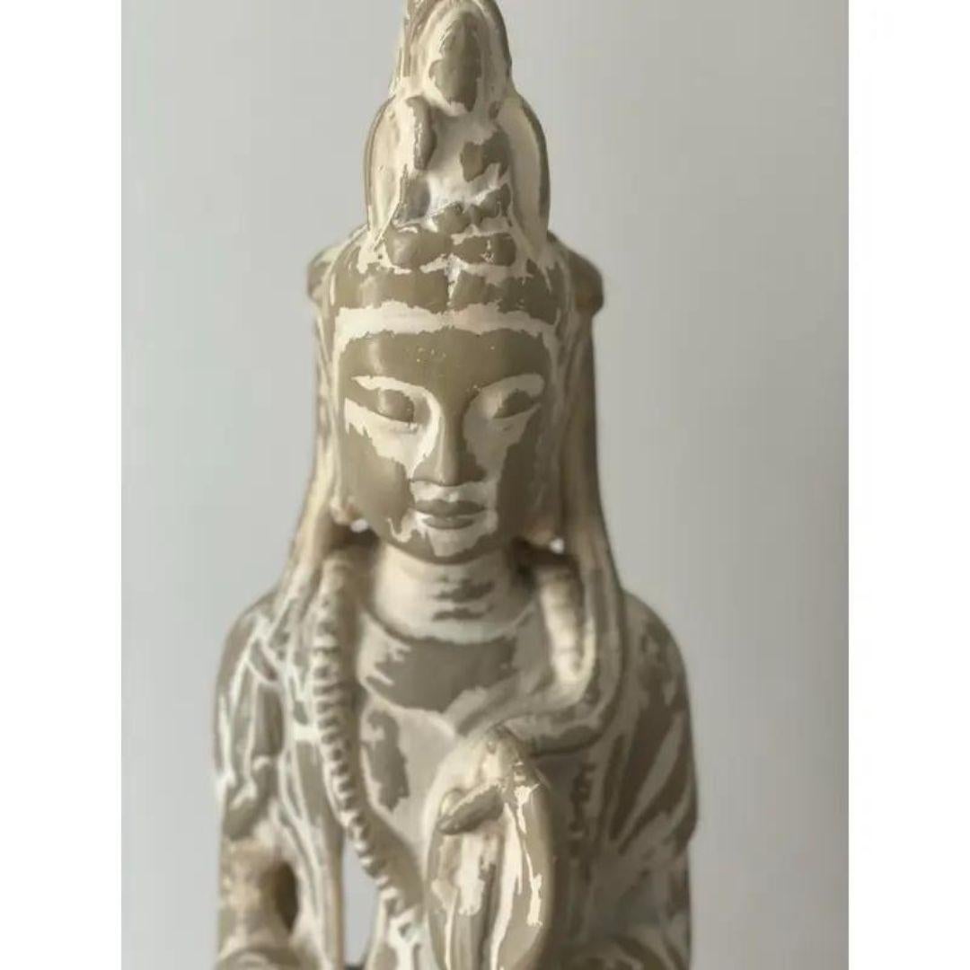 Set of Two Mid 20th Century Vintage Carved Mid-Century Tall Asian Figural Lamps  For Sale 3