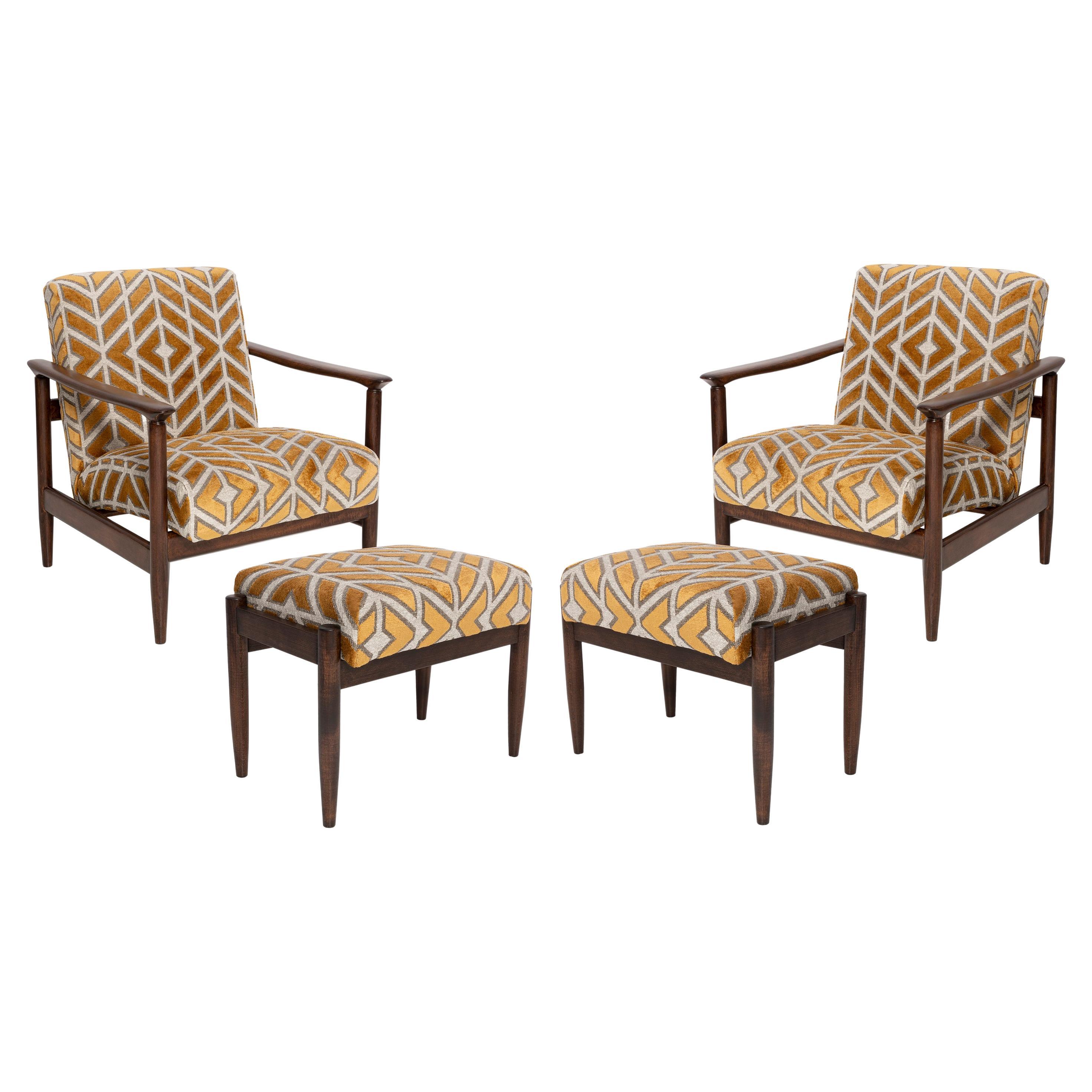 Set of Two Mid Century Armchairs and Stools, by Edmund Homa, Europe, 1960s