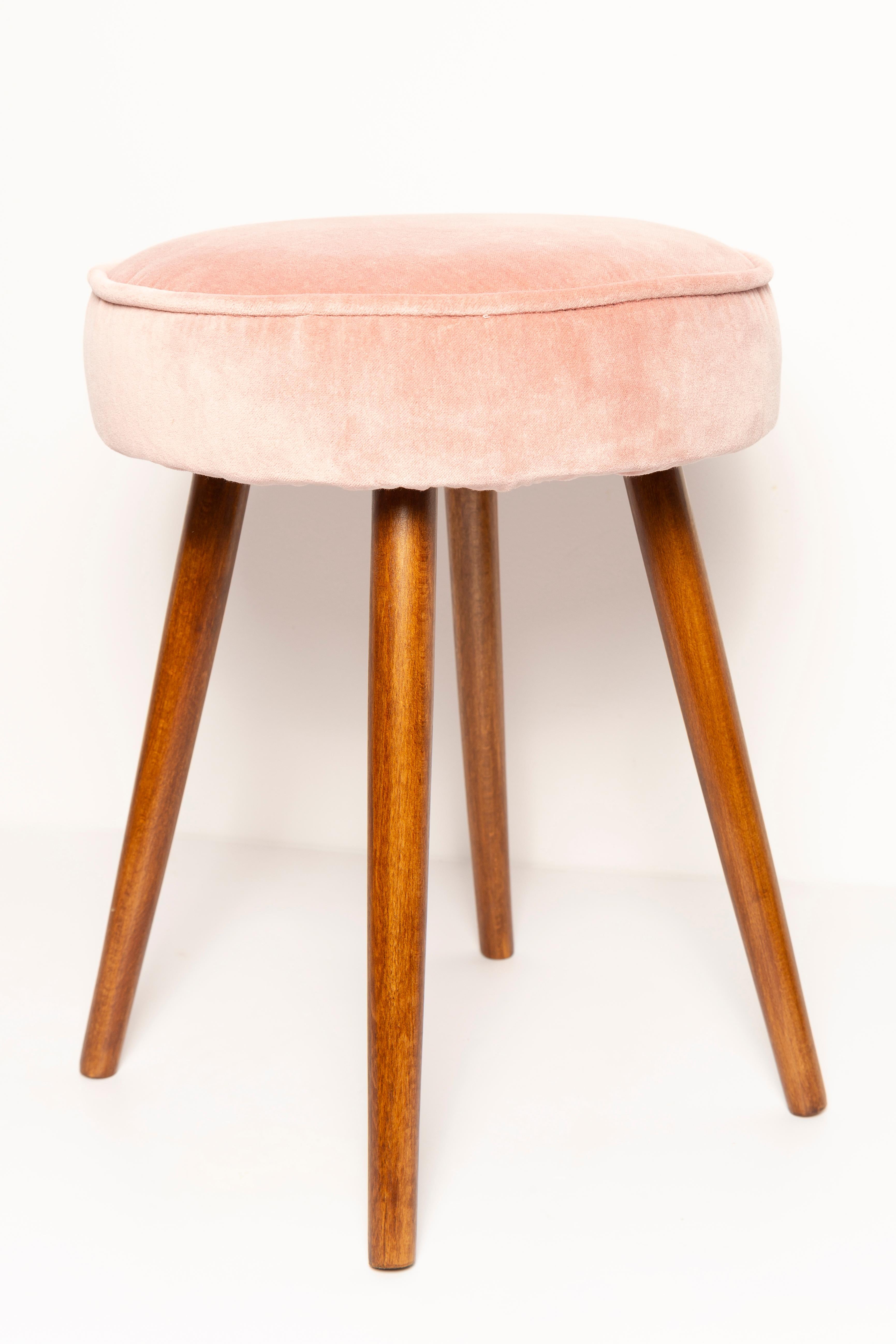Mid-Century Modern Set of Two Mid Century Baby Pink Velvet Stools, Europe, 1960s For Sale