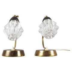 Set of two mid century Bedside table lamps with Original Glass Shades, C.1960