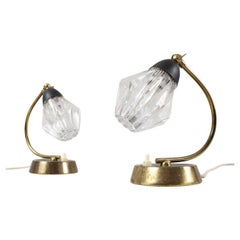 Set of two mid century Bedside table lamps with Original Glass Shades, C.1960