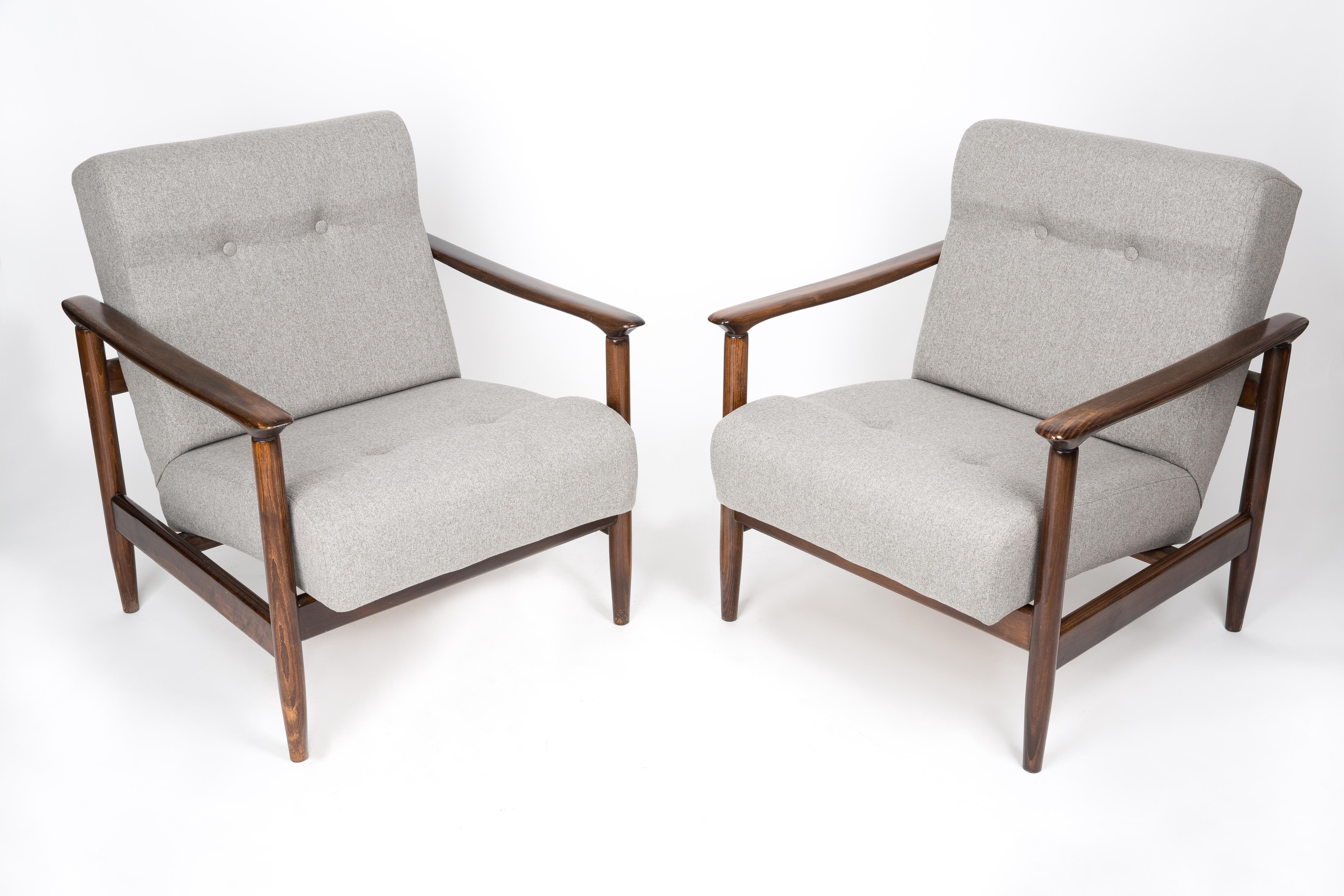 Mid-Century Modern Ensemble de deux fauteuils en laine beige du milieu du siècle dernier, par Edmund Homa, Europe, années 1960 en vente
