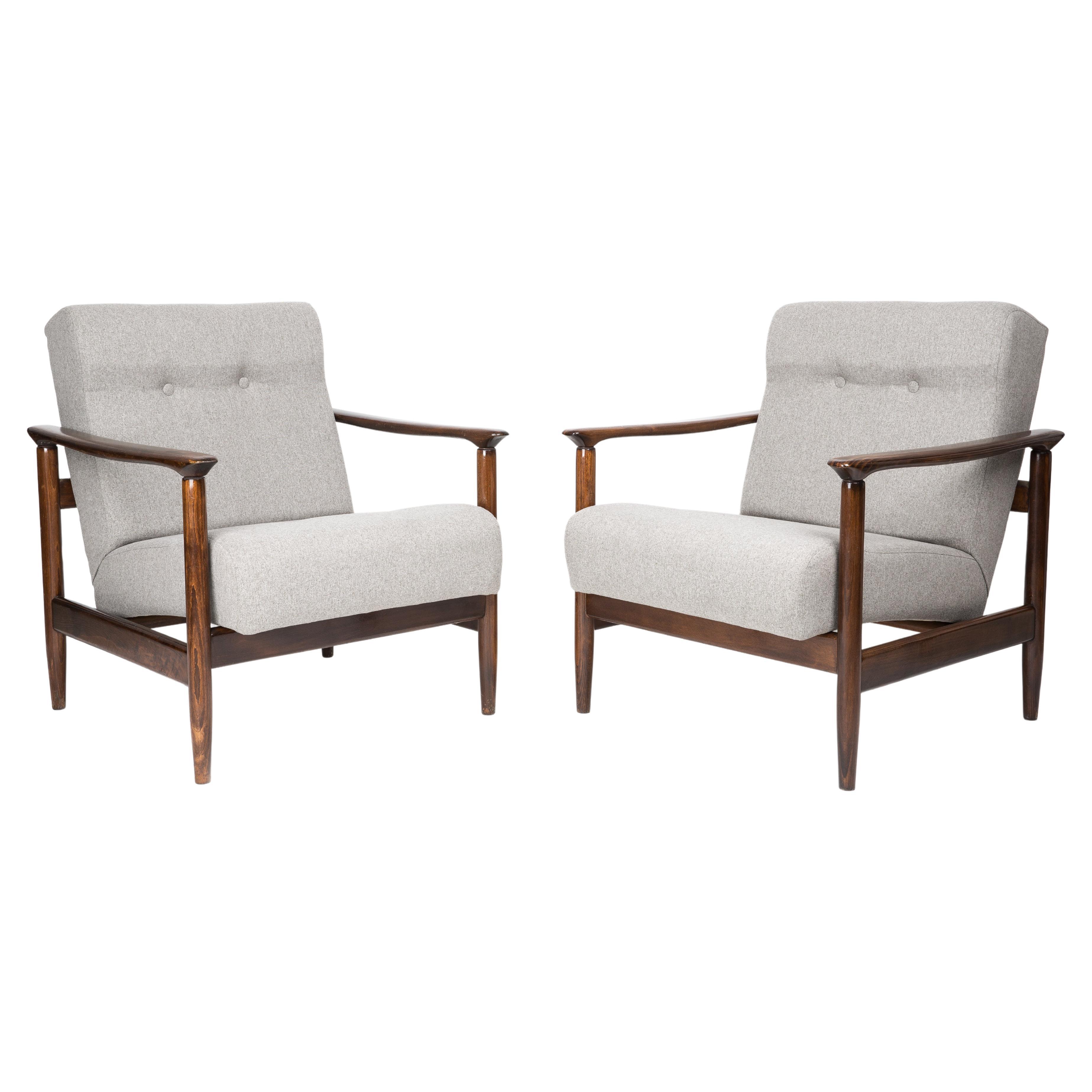 Set of Two Mid Century Beige Wool Armchairs, by Edmund Homa, Europe, 1960s For Sale