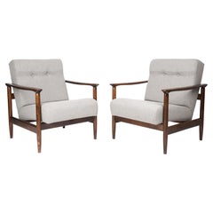 Vintage Set of Two Mid Century Beige Wool Armchairs, by Edmund Homa, Europe, 1960s