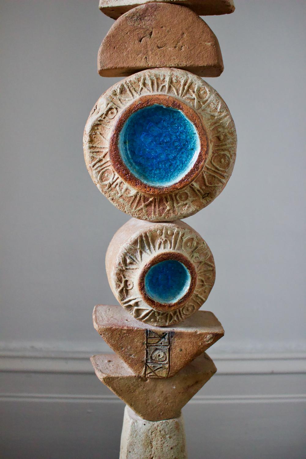 20th Century Set of Two Mid-Century Bernard Rooke Studio Ceramic Totem Floor Lamps, England