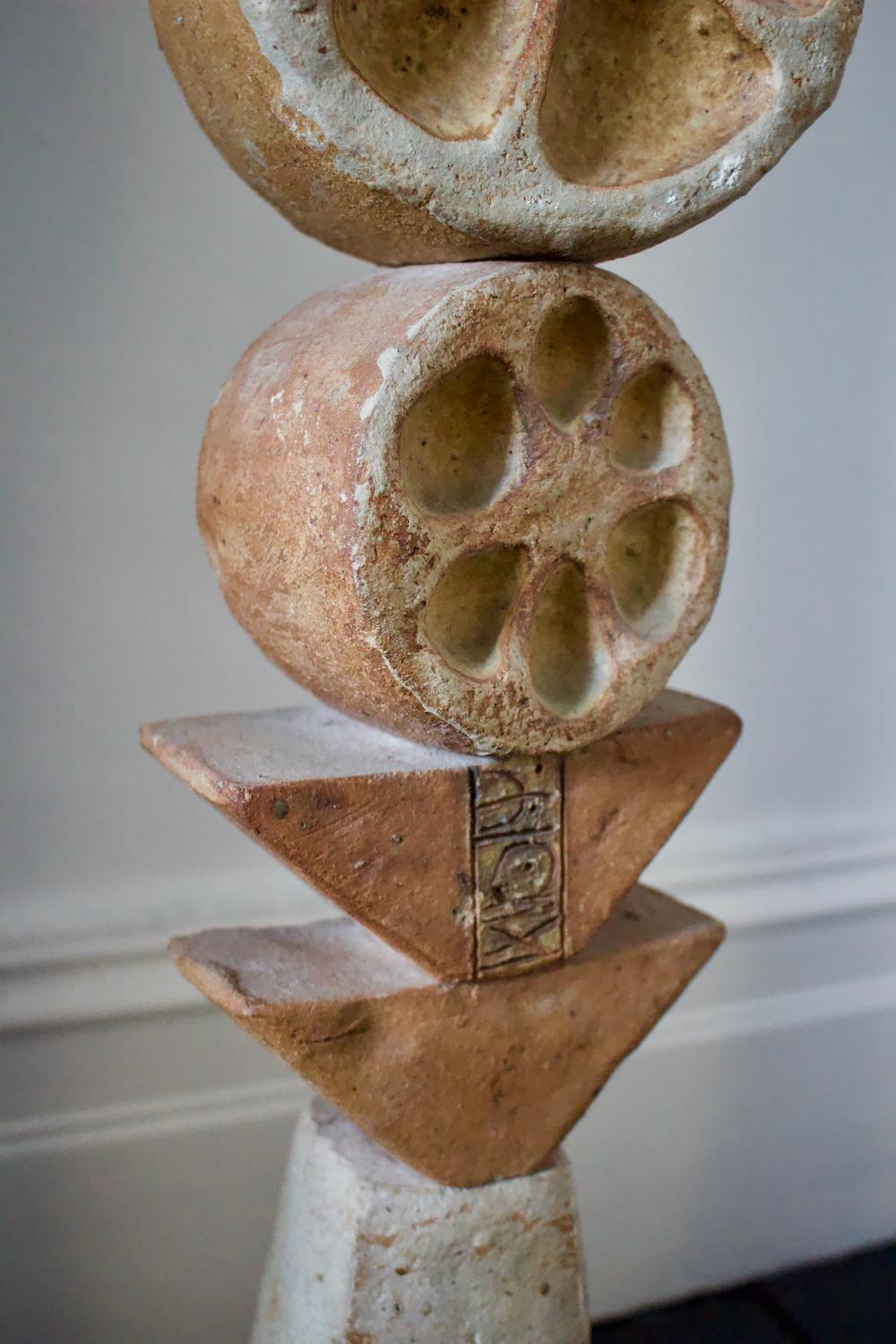 Set of Two Mid-Century Bernard Rooke Studio Ceramic Totem Floor Lamps, England 2