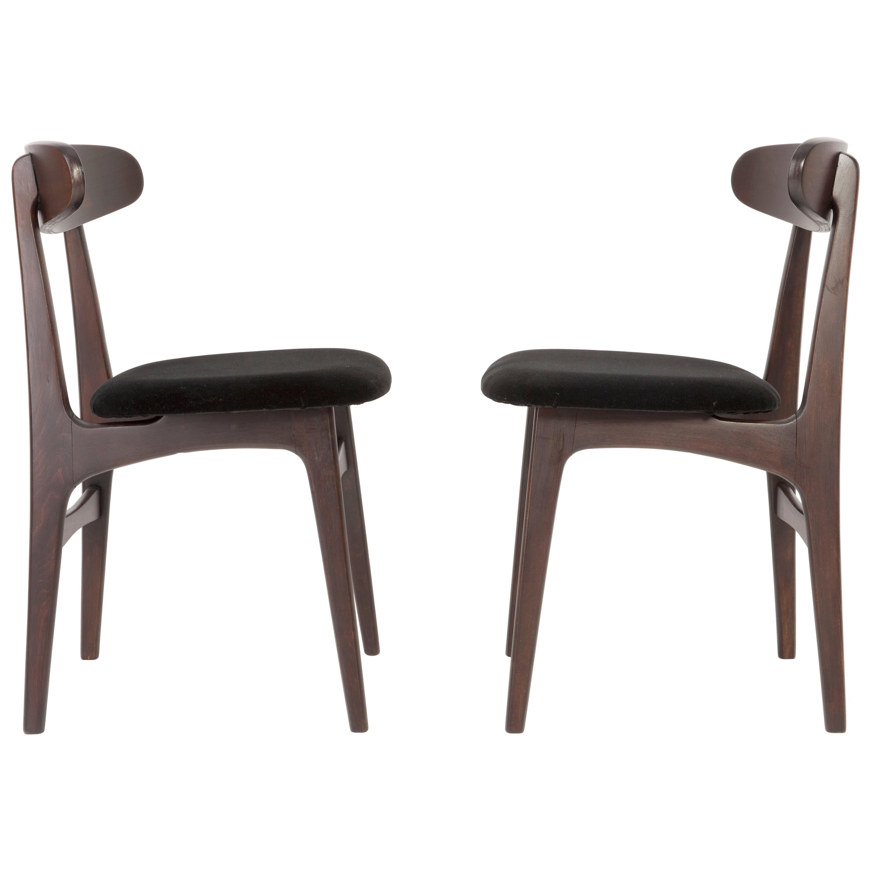 Set of Two Mid Century Black Velvet Chairs, 1960s
