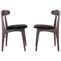 Used Set of Two Mid Century Black Velvet Chairs, 1960s