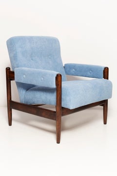 Set di due poltrone vintage di metà secolo in velluto blu, Wood Wood, Europa, anni '60