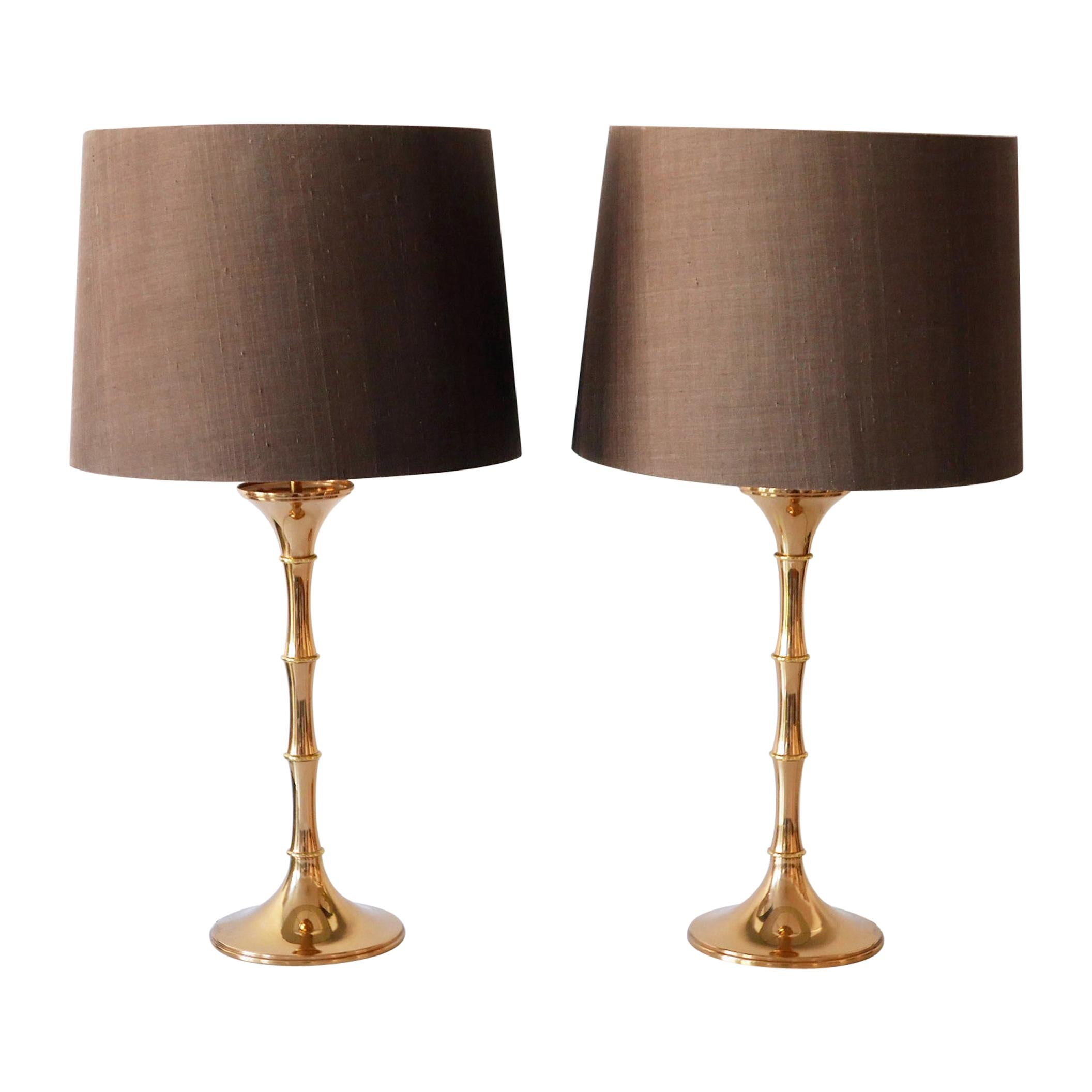 Set of Two Midcentury Brass Bamboo Table Lamps ML1 by Ingo Maurer, 1968, Germany