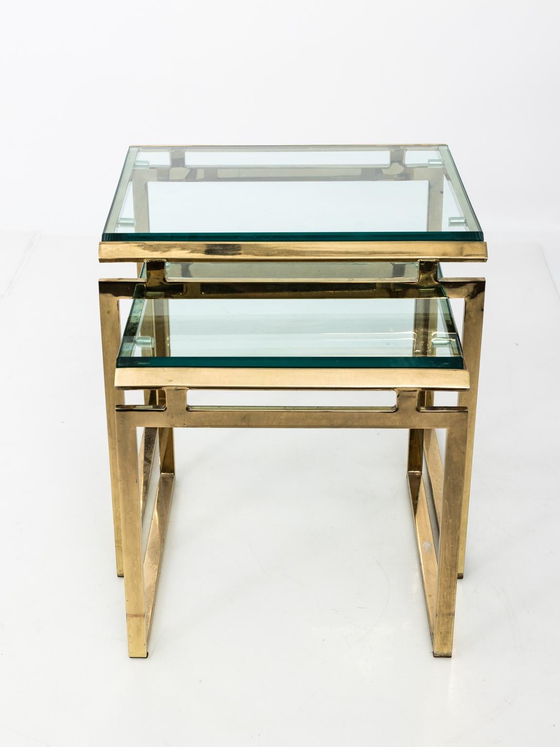 American Set of Two Midcentury Brass Nesting Tables