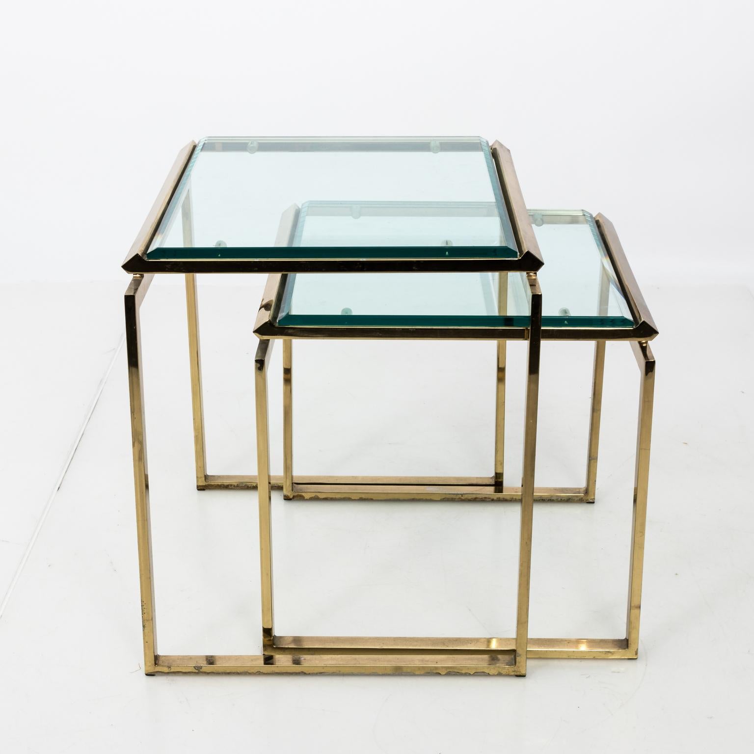 Polished Set of Two Midcentury Brass Nesting Tables