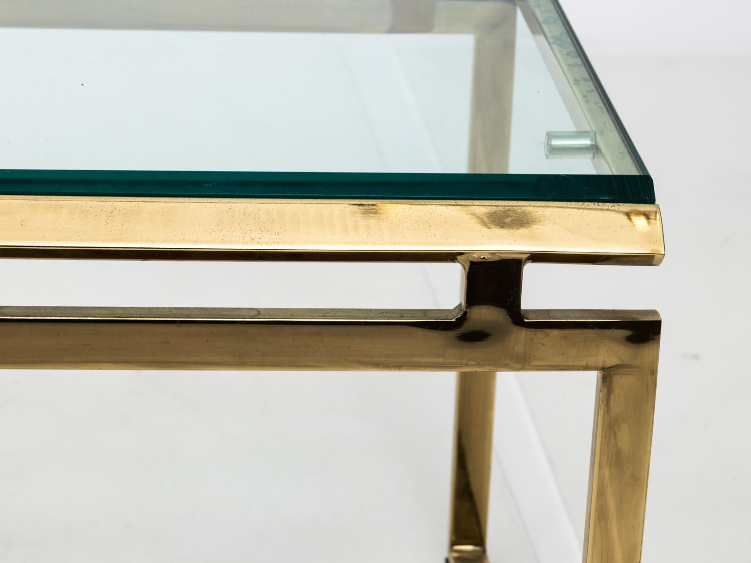 Glass Set of Two Midcentury Brass Nesting Tables