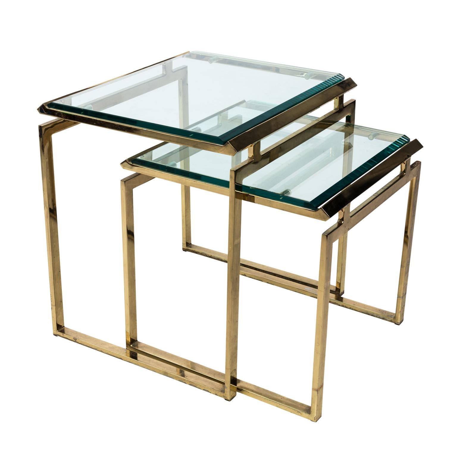 Set of Two Midcentury Brass Nesting Tables