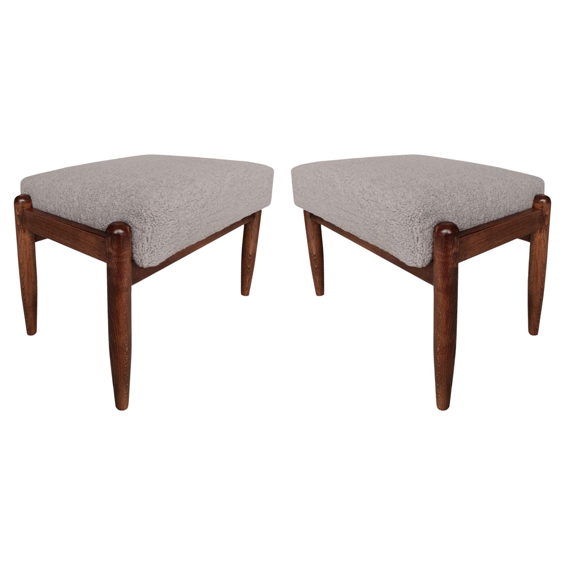 Set of Two Mid Century Camel Boucle Vintage Stools, Edmund Homa, Europe, 1960s For Sale