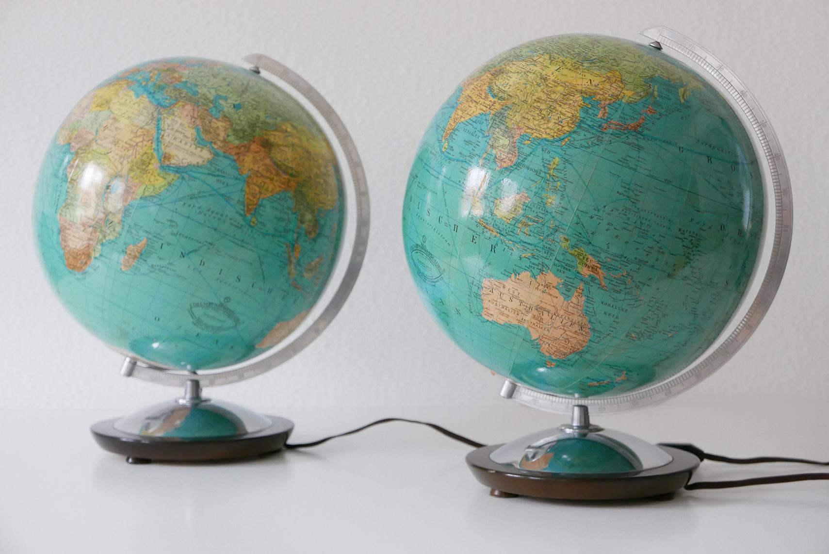 German Set of Two Midcentury Columbus Duo Earth Globes or Side Table Lamps, 1960s