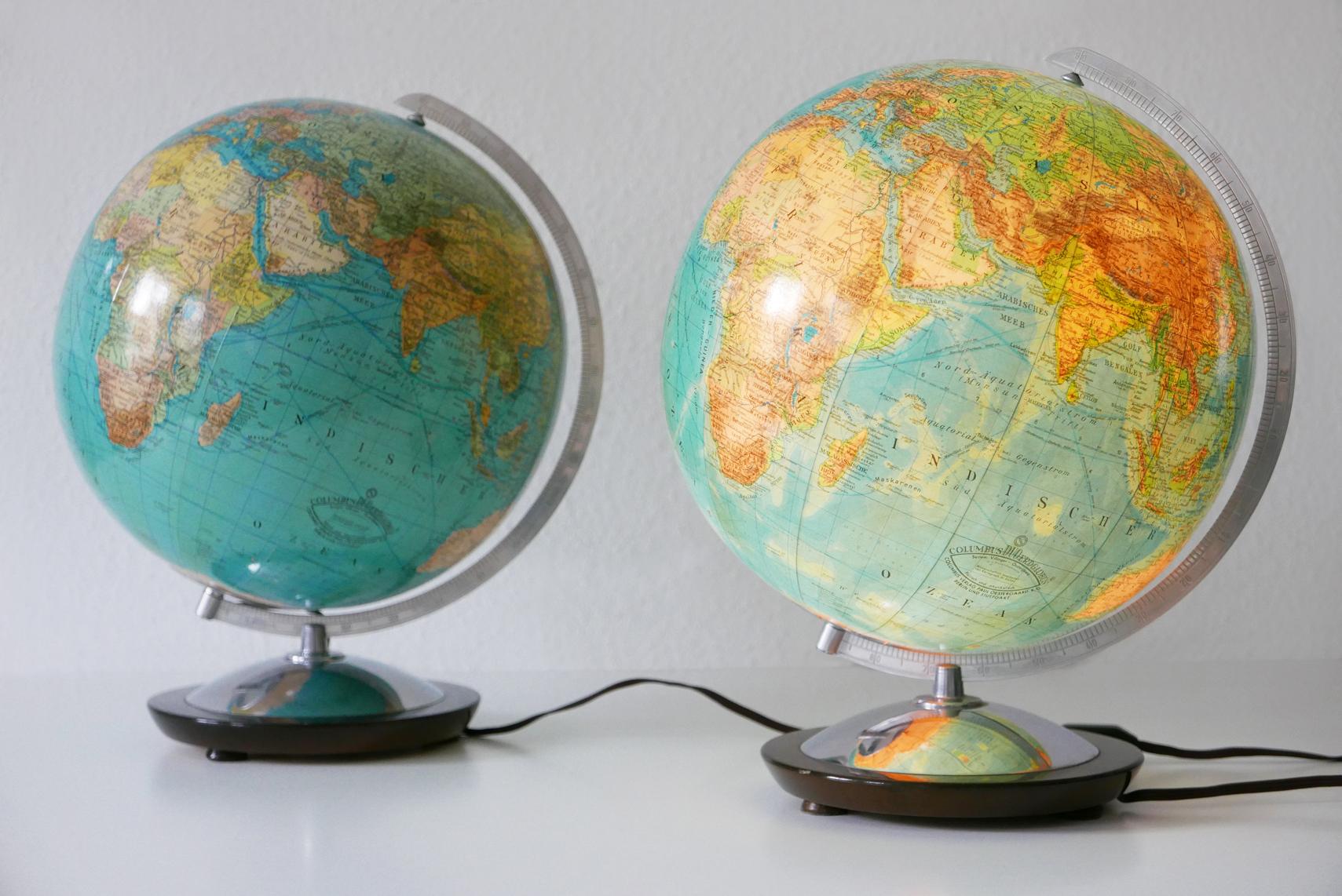 Lacquered Set of Two Midcentury Columbus Duo Earth Globes or Side Table Lamps, 1960s