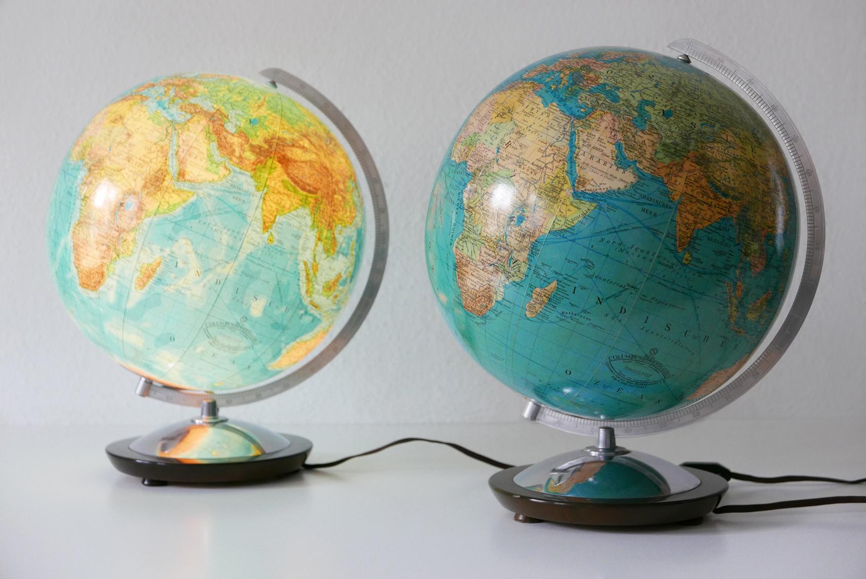 Set of Two Midcentury Columbus Duo Earth Globes or Side Table Lamps, 1960s In Good Condition In Munich, DE