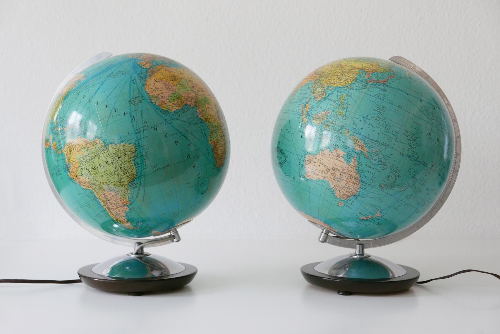 Glass Set of Two Midcentury Columbus Duo Earth Globes or Side Table Lamps, 1960s